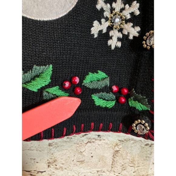 Vintage B.P. Design Sweater Womens Medium Christmas Snow Men Embroidered Ramie - Picture 7 of 13